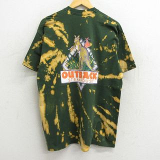 XL★古着 半袖 ビンテージ Tシャツ メンズ 90年代 90s カンガルー OUTBACK コットン クルーネック 緑他 グリーン ブリーチ加工 23aug07 中古(Tシャツ/カットソー(半袖/袖なし))