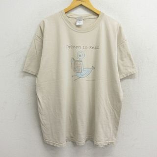 XL★古着 半袖 ビンテージ Tシャツ メンズ 00年代 00s 島 本 大きいサイズ コットン クルーネック 薄ベージュ カーキ 23aug07 中古(Tシャツ/カットソー(半袖/袖なし))