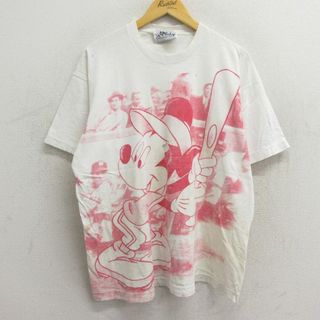 ディズニー(Disney)のXL★古着 半袖 ビンテージ Tシャツ メンズ 90年代 90s ディズニー DISNEY ミッキー MICKEY MOUSE 野球 大きいサイズ クルーネック 白 ホワイト 【spe】 23aug07 中古(Tシャツ/カットソー(半袖/袖なし))