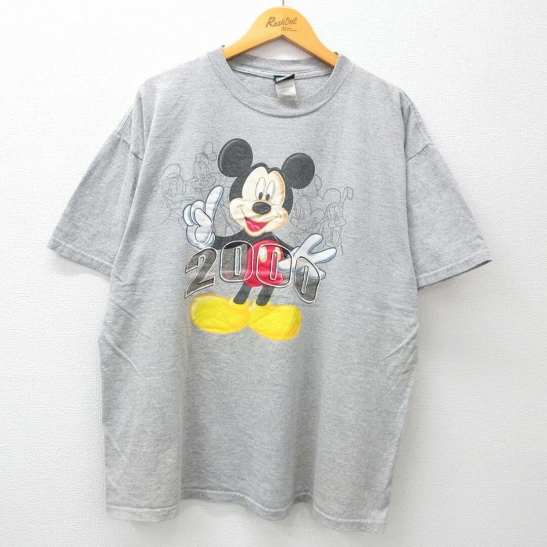 Disney(ディズニー)のXL★古着 半袖 ビンテージ Tシャツ メンズ 00年代 00s ディズニー DISNEY ミッキー MICKEY MOUSE 大きいサイズ クルーネック グレー 霜降り 23aug08 中古 メンズのトップス(Tシャツ/カットソー(半袖/袖なし))の商品写真