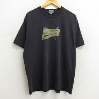 プーマ(PUMA)のXL★古着 プーマ puma 半袖 ビンテージ Tシャツ メンズ 00年代 00s ビッグロゴ 大きいサイズ クルーネック 黒 ブラック 23aug08 中古(Tシャツ/カットソー(半袖/袖なし))