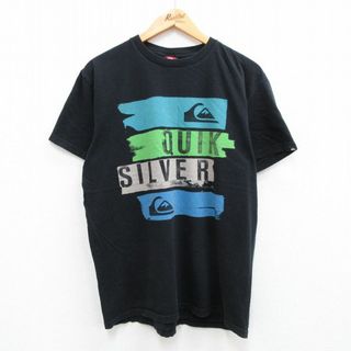 L★古着 クイックシルバー QUIKSILVER 半袖 ビンテージ Tシャツ メンズ 00年代 00s ビッグロゴ クルーネック 黒 ブラック 23aug08 中古(Tシャツ/カットソー(半袖/袖なし))