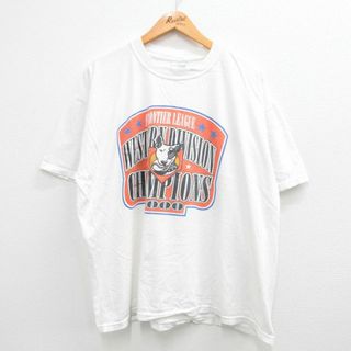 チャンピオン(Champion)のXL★古着 半袖 ビンテージ Tシャツ メンズ 00年代 00s フロンティアリーグ チャンピオンズ 犬 大きいサイズ コットン クルーネック 白 ホワイト 23aug08 中古(Tシャツ/カットソー(半袖/袖なし))