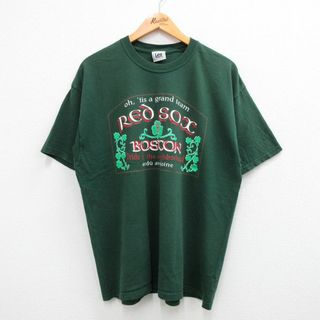 リー(Lee)のXL★古着 リー Lee 半袖 ビンテージ Tシャツ メンズ 00年代 00s MLB ボストンレッドソックス コットン クルーネック 緑 グリーン メジャーリーグ ベースボール 野球 23aug08 中古(Tシャツ/カットソー(半袖/袖なし))