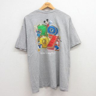 ディズニー(Disney)のXL★古着 半袖 ビンテージ Tシャツ メンズ 00年代 00s ディズニー DISNEY ミッキー MICKEY MOUSE ドナルド グーフィー 大きいサイズ クルーネック グレー 霜降り 23aug08 中古(Tシャツ/カットソー(半袖/袖なし))