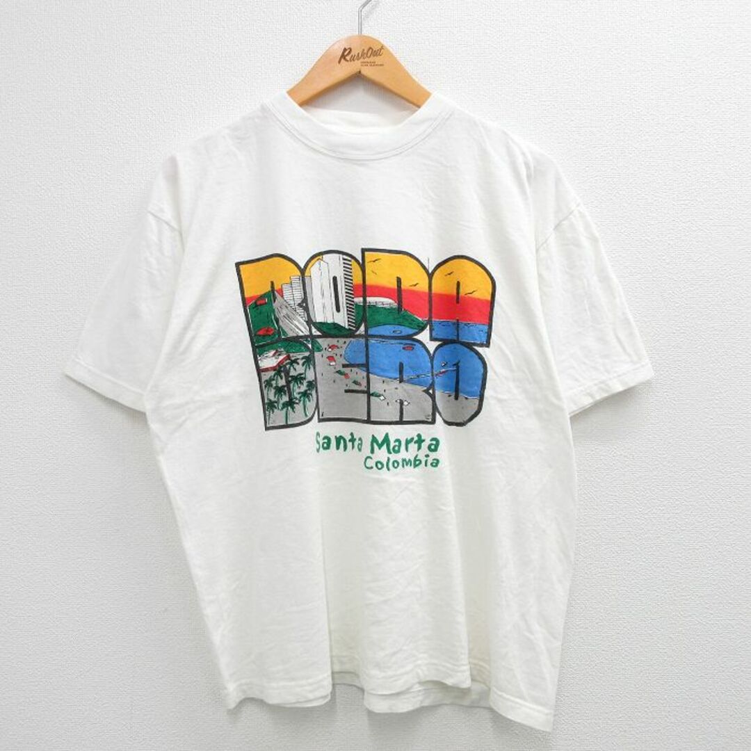 Columbia(コロンビア)のL★古着 半袖 ビンテージ Tシャツ メンズ 00年代 00s サンタマルタ コロンビア COLUMBIA 海 コットン クルーネック 白 ホワイト 23aug08 中古 メンズのトップス(Tシャツ/カットソー(半袖/袖なし))の商品写真