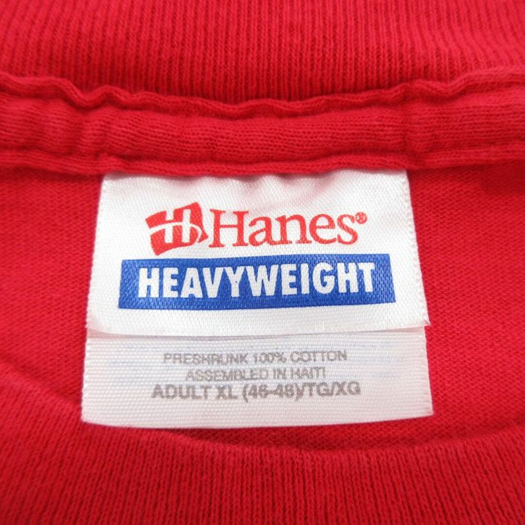 Hanes(ヘインズ)のXL★古着 ヘインズ Hanes 半袖 ビンテージ Tシャツ メンズ 00年代 00s Welch Peterson 手 ビル コットン クルーネック 赤 レッド 23aug09 中古 メンズのトップス(Tシャツ/カットソー(半袖/袖なし))の商品写真