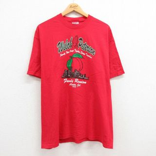 ヘインズ(Hanes)のXL★古着 ヘインズ Hanes 半袖 ビンテージ Tシャツ メンズ 00年代 00s Welch Peterson 手 ビル コットン クルーネック 赤 レッド 23aug09 中古(Tシャツ/カットソー(半袖/袖なし))