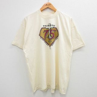 XL★古着 半袖 ビンテージ Tシャツ メンズ 90年代 90s PAISAHO 十字架 クルーネック USA製 薄ベージュ カーキ 23aug09 中古(Tシャツ/カットソー(半袖/袖なし))