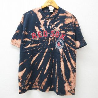 リー(Lee)のXL★古着 リー Lee 半袖 ビンテージ Tシャツ メンズ 00年代 00s ボストンレッドソックス コットン クルーネック 紺他 ネイビー ブリーチ加工 メジャーリーグ ベースボール 野球 23aug07 中古(Tシャツ/カットソー(半袖/袖なし))