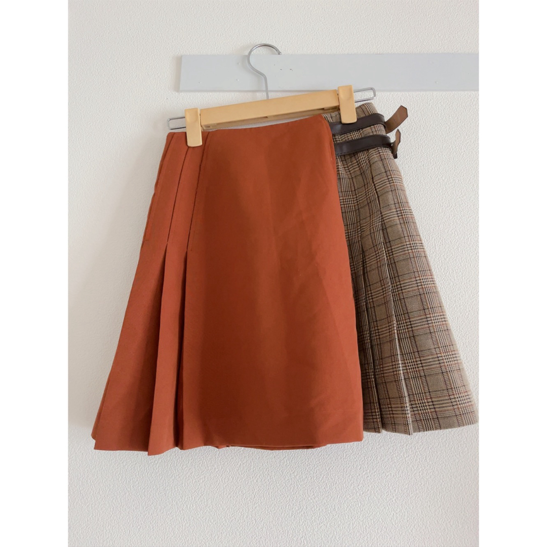 titty&co(ティティアンドコー)のティティアンドコー オレンジ ブラウン チェック 切り替え スカート レディースのスカート(ミニスカート)の商品写真