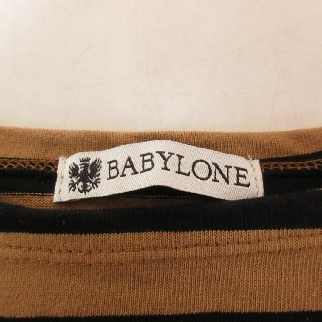 BABYLONE(バビロン)のバビロン 美品 Tシャツ カットソー ボーダー ビッグ シルエット 茶 黒 38 レディースのトップス(Tシャツ(半袖/袖なし))の商品写真