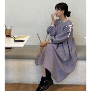 ザラ(ZARA)の【 N.s 】腕見せ 袖リボン デザインワンピース(ロングワンピース/マキシワンピース)