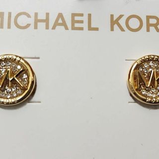 マイケルコース(Michael Kors)のマイケルコース ピアス MKロゴ ゴールド ラウンド ストーン ロゴ刻印 新品(ピアス)