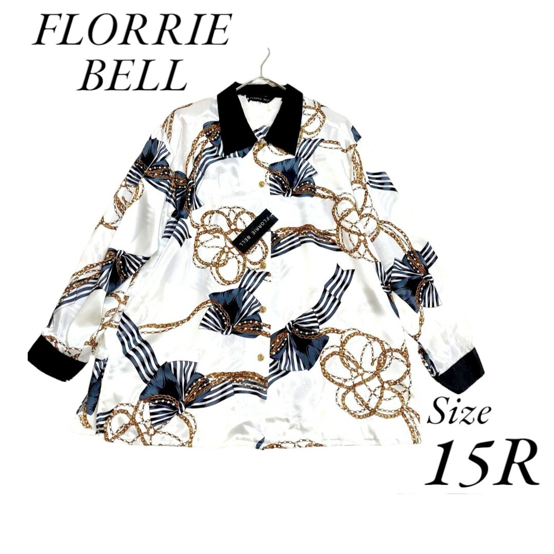 ☆新品未使用　FLORRIE BELL　長袖ブラウス　チェーン　リボン　総柄 レディースのトップス(シャツ/ブラウス(長袖/七分))の商品写真