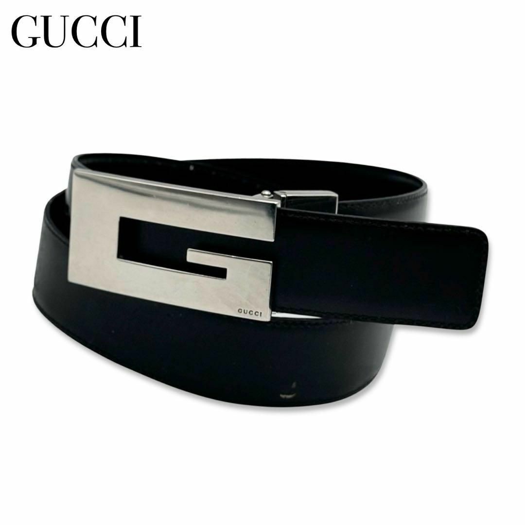 Gucci(グッチ)のグッチ レザー シルバー ベルト メンズ レディース ブラック ビジネス メンズのファッション小物(ベルト)の商品写真