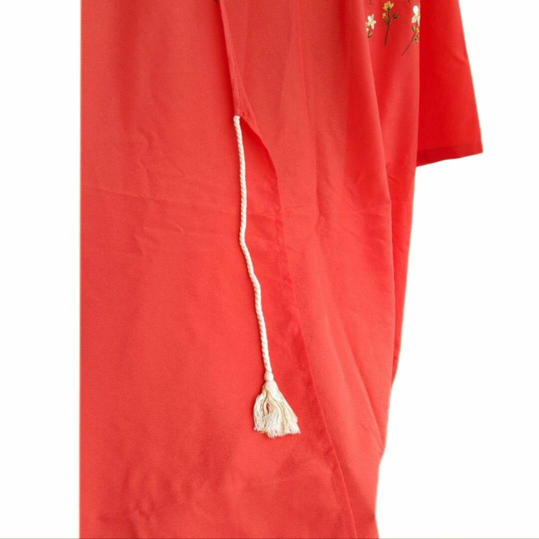 カーディガン アウター ポンチョ 花柄 M 赤 オレンジ 春 夏 レディースのジャケット/アウター(ポンチョ)の商品写真