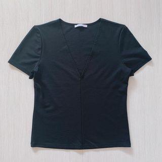 ザラ(ZARA)のZARA　ザラ　Tシャツ　Vネック　ブラック　半袖　トップス(Tシャツ(半袖/袖なし))