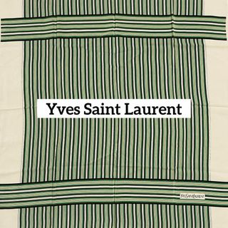 イヴサンローラン(Yves Saint Laurent)の美品 ★イヴサンローラン★ スカーフ ストライプ ボーダー グリーン ホワイト(バンダナ/スカーフ)