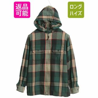 90s LAUREN ラルフローレン フード付き ヘビー フランネル シャツ ジャケット レディース S / 90年代 オールド ポロ チェック フルジップ