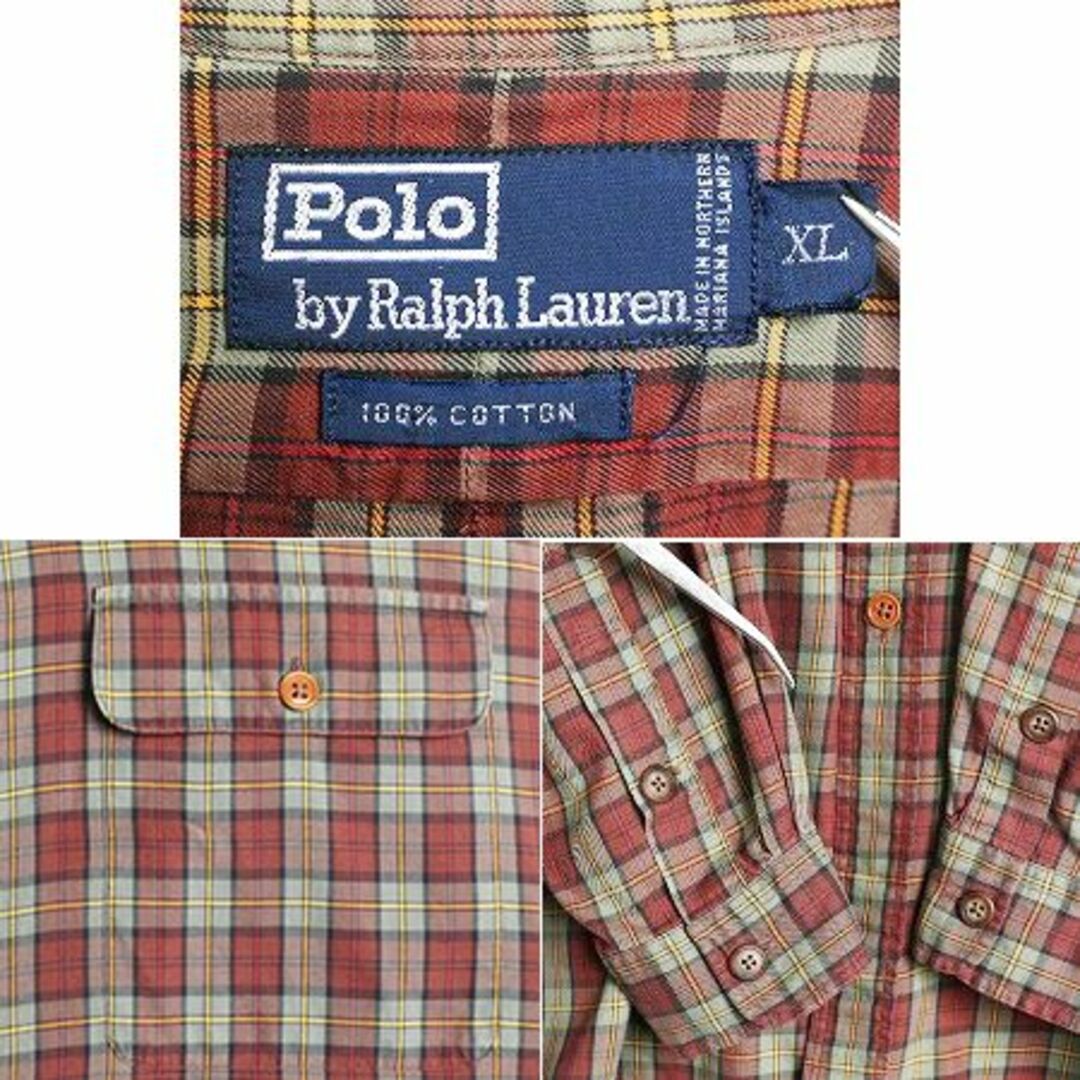 Ralph Lauren(ラルフローレン)の90s ポロ ラルフローレン チェック 長袖 シャツ メンズ XL / 90年代 オールド コットン 長袖シャツ ポニー無し 大きいサイズ マルチカラー メンズのトップス(シャツ)の商品写真