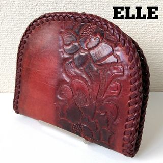 【美品】ELLE　フラワー　カービング　がま口　財布(財布)