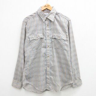 リーバイス(Levi's)のL★古着 リーバイス Levis 長袖 ブランド シャツ メンズ 80年代 80s USA製 ベージュ他 カーキ チェック 23aug19 中古 トップス(シャツ)