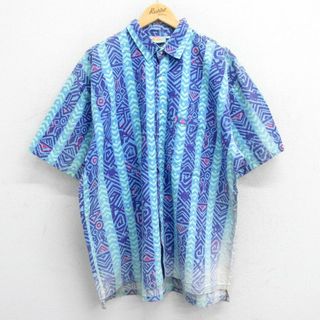 XL★古着 クイックシルバー QUIKSILVER 半袖 シャツ メンズ 90年代 90s 総柄 大きいサイズ USA製 薄紺他 ネイビー 23aug18 中古 トップス(シャツ)