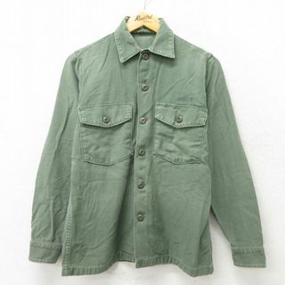 S★古着 長袖 ビンテージ ミリタリー シャツ メンズ 60年代 60s コットン USA製 緑 グリーン 23aug17 中古 トップス(シャツ)