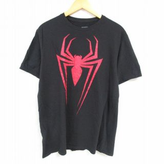 マーベル(MARVEL)のL★古着 半袖 Tシャツ メンズ マーベル スパイダーマン コットン クルーネック 黒 ブラック 23aug18 中古(Tシャツ/カットソー(半袖/袖なし))