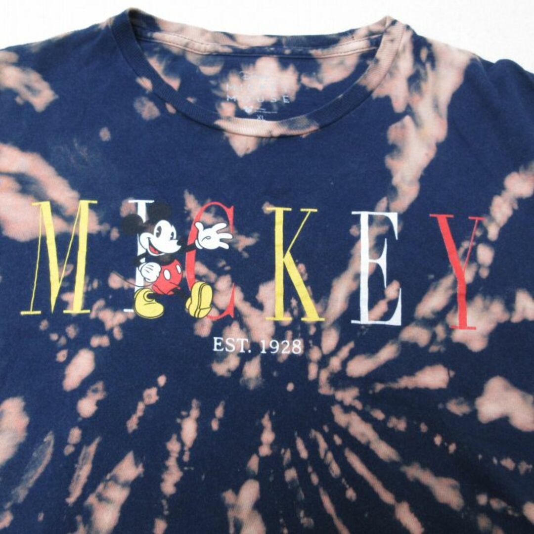 Disney(ディズニー)のXL★古着 半袖 Tシャツ メンズ ディズニー DISNEY ミッキー MICKEY MOUSE コットン クルーネック 紺他 ネイビー ブリーチ加工 23aug19 中古 メンズのトップス(Tシャツ/カットソー(半袖/袖なし))の商品写真