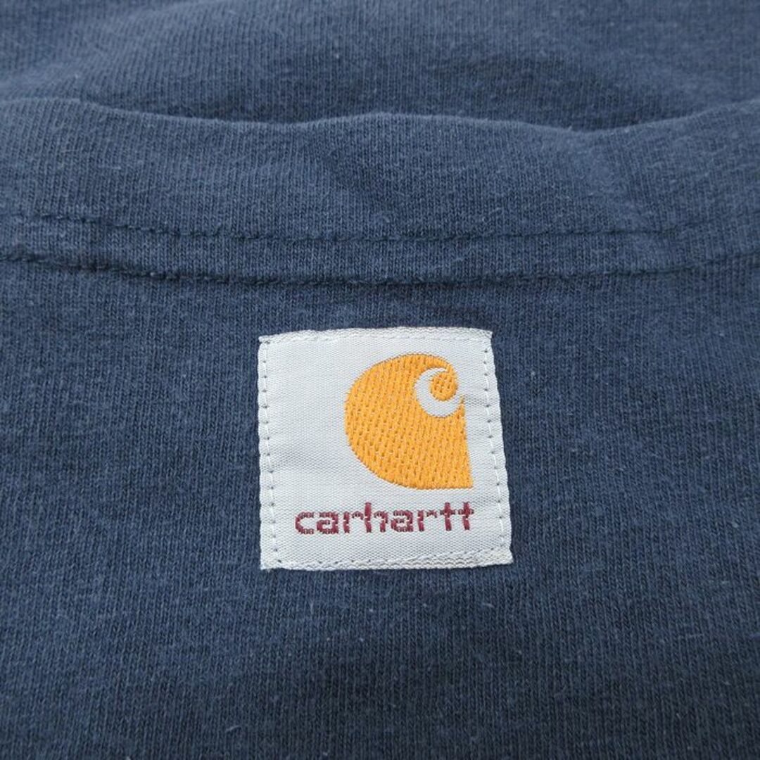 Charhartt WIP(カーハートダブリューアイピー)のXL★古着 カーハート Carhartt 長袖 Tシャツ メンズ ワンポイントロゴ 胸ポケット付き 大きいサイズ ロング丈 コットン ヘンリーネック 紺 ネイビー 23aug19 中古 メンズのトップス(Tシャツ/カットソー(半袖/袖なし))の商品写真