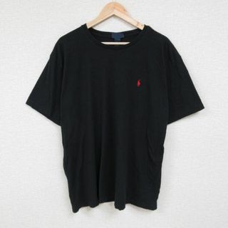 ラルフローレン(Ralph Lauren)のXL★古着 ラルフローレン Ralph Lauren 半袖 ブランド Tシャツ メンズ 90年代 90s ワンポイントロゴ 大きいサイズ コットン クルーネック 黒 ブラック 23aug17 中古(Tシャツ/カットソー(半袖/袖なし))