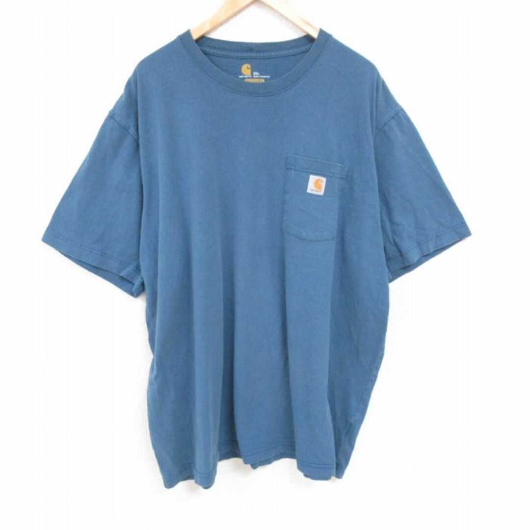 Charhartt WIP(カーハートダブリューアイピー)のXL★古着 カーハート Carhartt 半袖 ブランド Tシャツ メンズ 胸ポケット付き 大きいサイズ コットン クルーネック 紺 ネイビー 23aug17 中古 メンズのトップス(Tシャツ/カットソー(半袖/袖なし))の商品写真