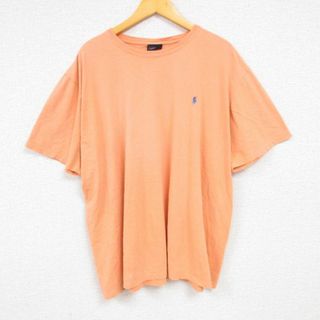 ラルフローレン(Ralph Lauren)のXL★古着 ラルフローレン Ralph Lauren 半袖 ブランド Tシャツ メンズ 90年代 90s ワンポイントロゴ 大きいサイズ コットン クルーネック オレンジ 23aug17 中古(Tシャツ/カットソー(半袖/袖なし))