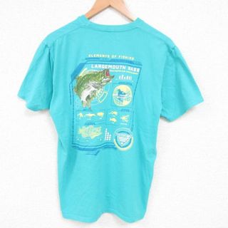 コロンビア(Columbia)のL★古着 コロンビア COLUMBIA Columbia 半袖 ブランド Tシャツ メンズ PFG 釣り 魚 コットン クルーネック 青緑 23aug17 中古(Tシャツ/カットソー(半袖/袖なし))