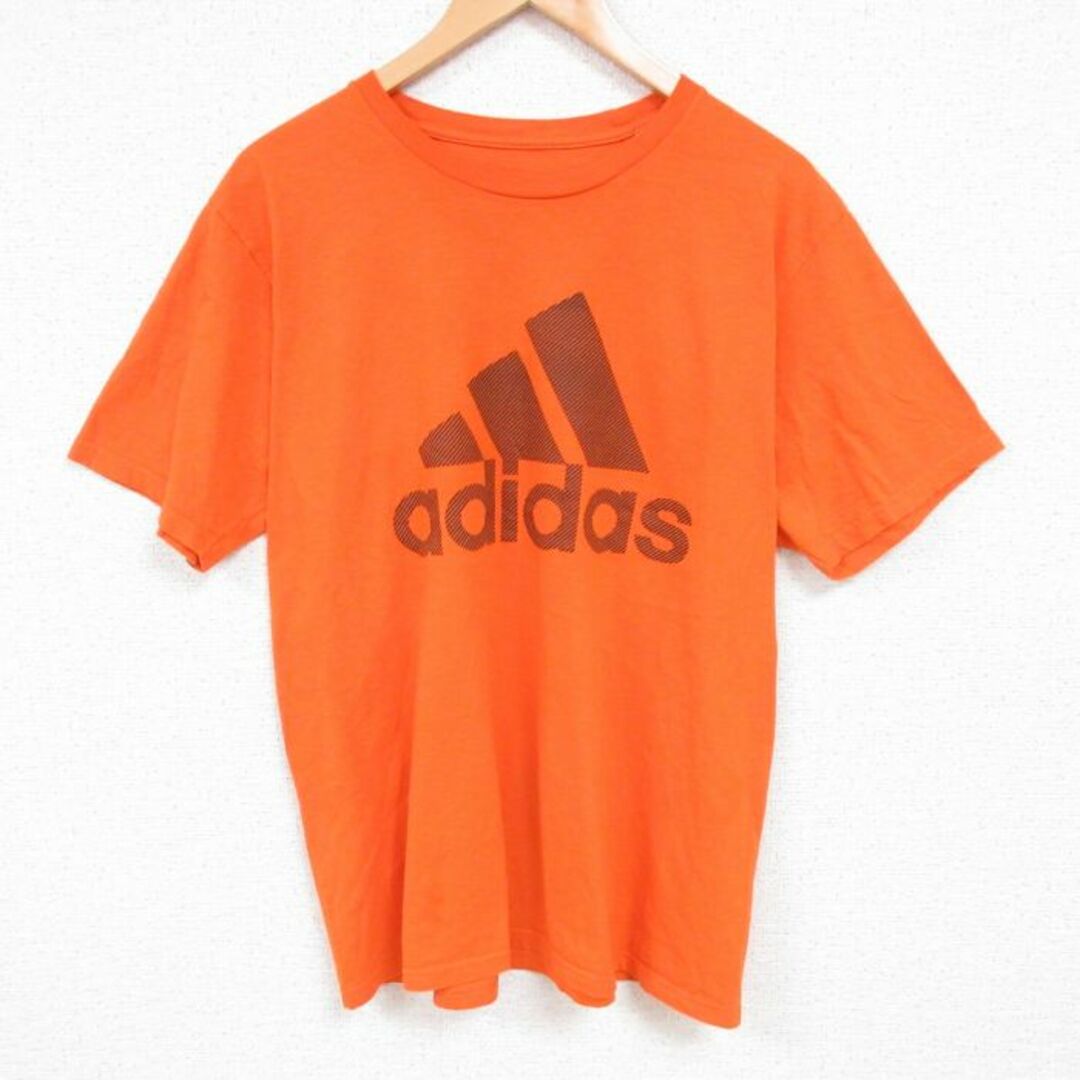 adidas(アディダス)のL★古着 アディダス adidas 半袖 ブランド Tシャツ メンズ ビックロゴ コットン クルーネック オレンジ 23aug17 中古 メンズのトップス(Tシャツ/カットソー(半袖/袖なし))の商品写真