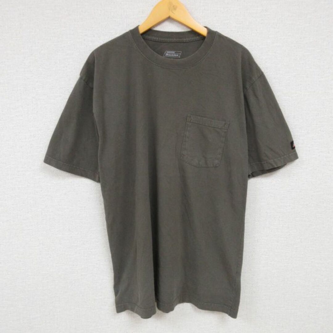 Dickies(ディッキーズ)のXL★古着 ディッキーズ Dickies 半袖 ブランド Tシャツ メンズ 胸ポケット付き 無地 コットン クルーネック 茶 ブラウン 23aug17 中古 メンズのトップス(Tシャツ/カットソー(半袖/袖なし))の商品写真