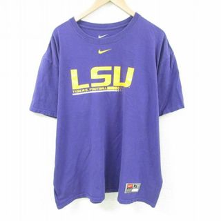 ナイキ(NIKE)のXL★古着 ナイキ NIKE 半袖 Tシャツ メンズ LSU フットボール 大きいサイズ コットン クルーネック 紫 パープル 23aug16 中古(Tシャツ/カットソー(半袖/袖なし))