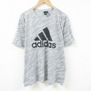 アディダス(adidas)のXL★古着 アディダス adidas 半袖 ブランド Tシャツ メンズ ビッグロゴ 大きいサイズ コットン クルーネック グレー他 迷彩 23aug16 中古(Tシャツ/カットソー(半袖/袖なし))