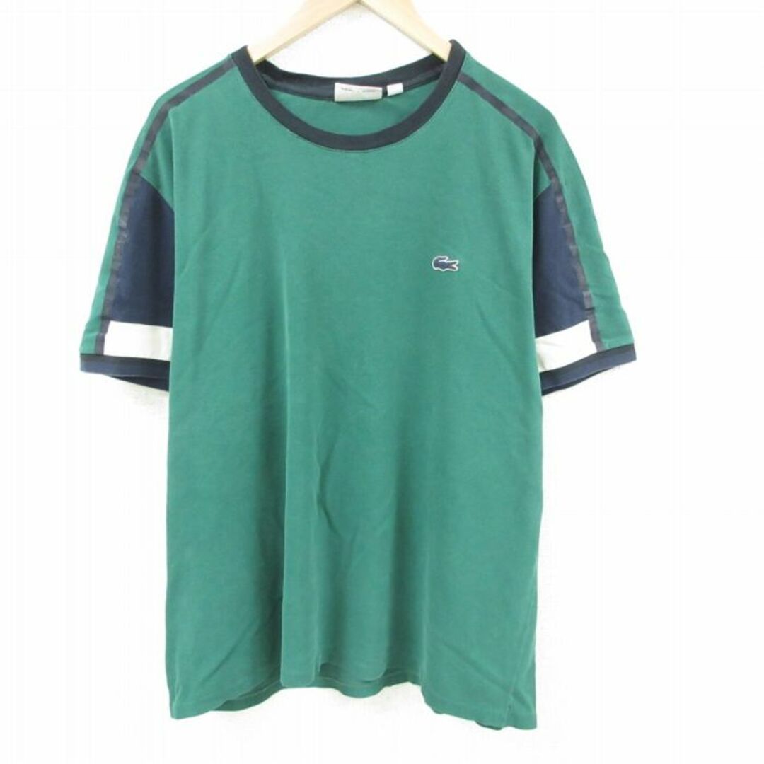 LACOSTE(ラコステ)のXL★古着 ラコステ LACOSTE 半袖 ブランド Tシャツ メンズ ワンポイントロゴ マルチカラー 鹿の子 大きいサイズ コットン ラグラン クルーネック フランス製 濃緑他 グリーン 23aug16 中古 メンズのトップス(Tシャツ/カットソー(半袖/袖なし))の商品写真