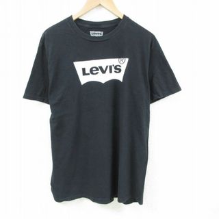 リーバイス(Levi's)のL★古着 リーバイス Levis 半袖 ブランド Tシャツ メンズ ビッグロゴ コットン クルーネック 黒 ブラック 23aug16 中古(Tシャツ/カットソー(半袖/袖なし))