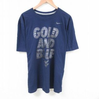 ナイキ(NIKE)のXL★古着 ナイキ NIKE 半袖 ブランド Tシャツ メンズ GOLD 大きいサイズ コットン クルーネック 紺 ネイビー 23aug16 中古(Tシャツ/カットソー(半袖/袖なし))