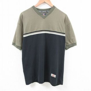 ディッキーズ(Dickies)のXL★古着 ディッキーズ Dickies 半袖 ブランド Tシャツ メンズ 無地 マルチカラー Vネック 緑 グリーン リンガー他 23aug16 中古(Tシャツ/カットソー(半袖/袖なし))