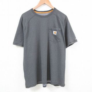 カーハートダブリューアイピー(Charhartt WIP)のXL★古着 カーハート Carhartt 半袖 ブランド Tシャツ メンズ ワンポイントロゴ 胸ポケット付き 大きいサイズ ラグラン クルーネック 濃グレー 霜降り 23aug16 中古(Tシャツ/カットソー(半袖/袖なし))