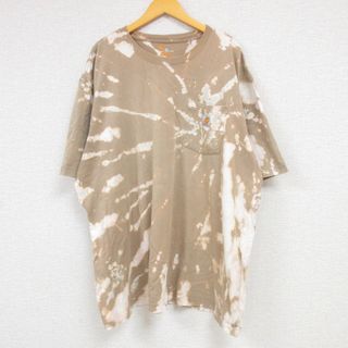 カーハートダブリューアイピー(Charhartt WIP)のXL★古着 カーハート Carhartt 半袖 ブランド Tシャツ メンズ ワンポイントロゴ 胸ポケット付き 大きいサイズ コットン クルーネック ベージュ他 カーキ ブリーチ加工 23aug18 中古(Tシャツ/カットソー(半袖/袖なし))