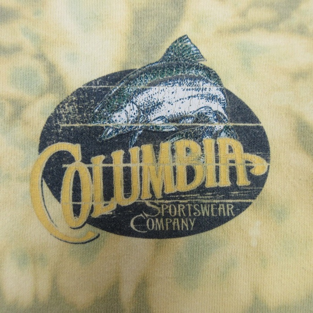 Columbia(コロンビア)のXL★古着 コロンビア COLUMBIA Columbia 半袖 ブランド Tシャツ メンズ レインボーロッジ 魚 大きいサイズ コットン クルーネック 薄緑他 グリーン ブリーチ加工 23aug18 中古 メンズのトップス(Tシャツ/カットソー(半袖/袖なし))の商品写真