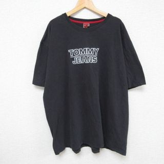 トミーヒルフィガー(TOMMY HILFIGER)のXL★古着 トミーヒルフィガー TOMMY HILFIGER 半袖 ブランド Tシャツ メンズ ビックロゴ 大きいサイズ コットン クルーネック 黒 ブラック 23aug19 中古(Tシャツ/カットソー(半袖/袖なし))