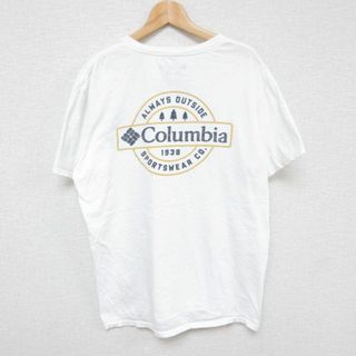 コロンビア(Columbia)のL★古着 コロンビア COLUMBIA Columbia 半袖 ブランド Tシャツ メンズ ビックロゴ コットン クルーネック 白 ホワイト 23aug19 中古(Tシャツ/カットソー(半袖/袖なし))