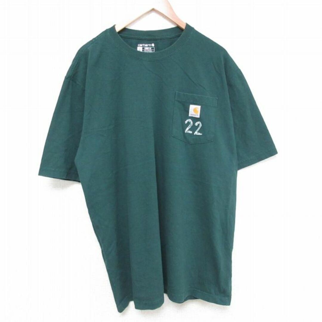 Charhartt WIP(カーハートダブリューアイピー)のXL★古着 カーハート Carhartt 半袖 ブランド Tシャツ メンズ ワンポイントロゴ 胸ポケット付き 大きいサイズ コットン クルーネック 緑 グリーン 23aug19 中古 メンズのトップス(Tシャツ/カットソー(半袖/袖なし))の商品写真